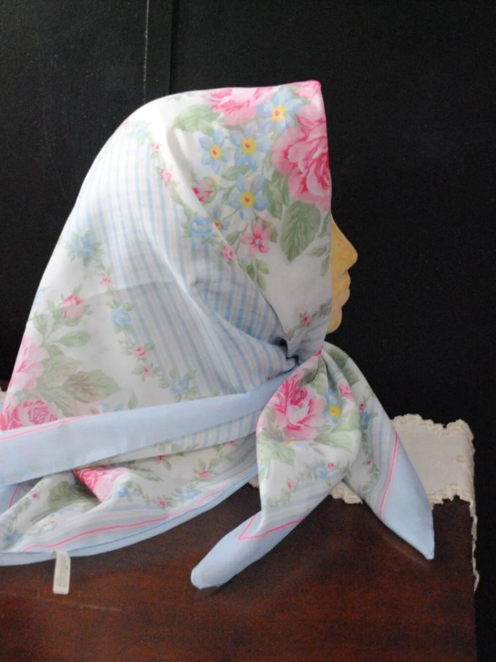 Large Vintage 1980s Avon Floral & Striped Scarf